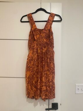 Rust Orange Printed Sundress with Wide Straps and Side Cut Outs